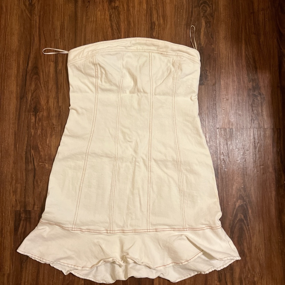 Cream Denim Strapless Dress